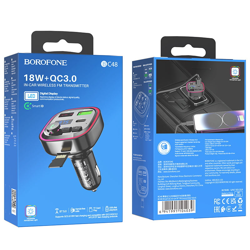 Borofone BC48 QC3.0 Car Charger with Bluetooth 5.0 + FM Transmitter