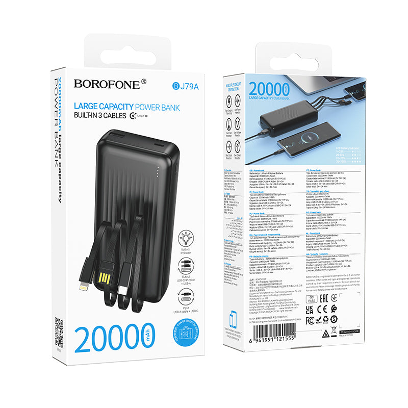HOCO BOROFONE BJ79A 20000mAh Power Bank with 3 Cables(USB-A+Type-C+Lightning) (A+)