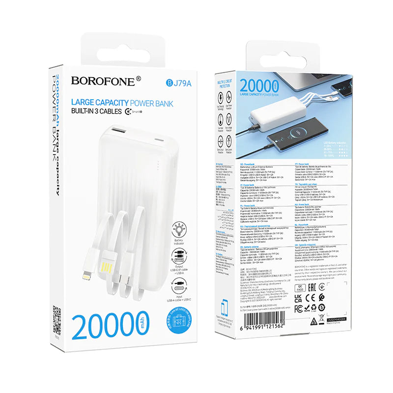 HOCO BOROFONE BJ79A 20000mAh Power Bank with 3 Cables(USB-A+Type-C+Lightning) (A+)