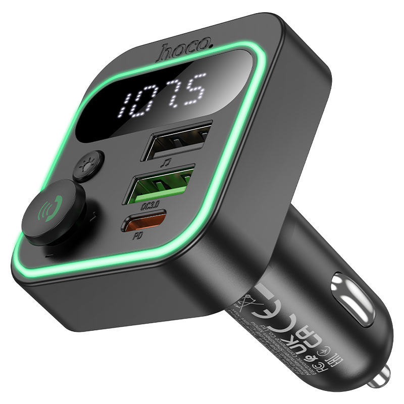 HOCO E85 38W PD20W+QC3.0 Car Charger with Bluetooth + FM Transmitter, RGB Light