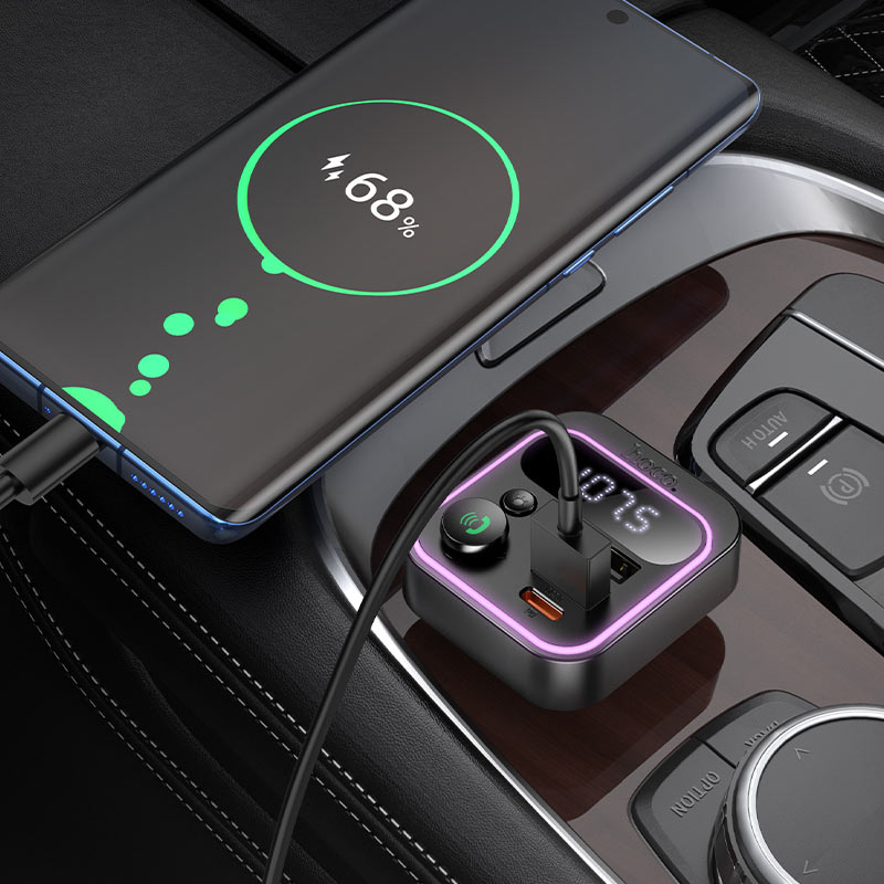 HOCO E85 38W PD20W+QC3.0 Car Charger with Bluetooth + FM Transmitter, RGB Light