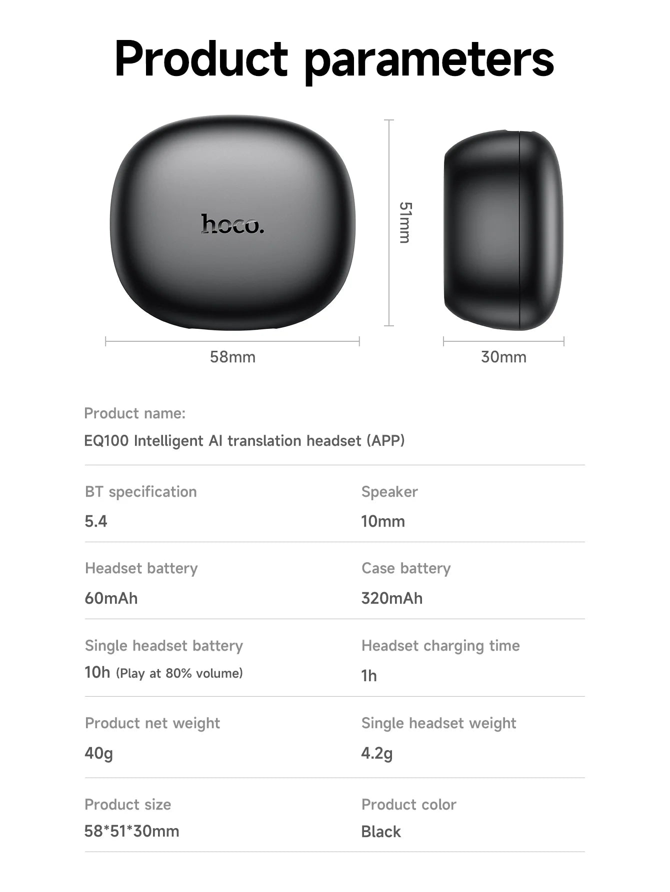 HOCO EQ100 Smart AI Translation Bluetooth Headset