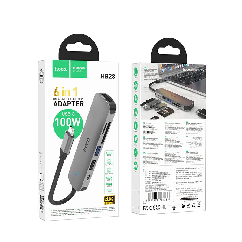 HOCO HB28 Type-C to HDTV + PD + USB3.0 + USB2.0 + SD + TF Converter/Adapter/Hub