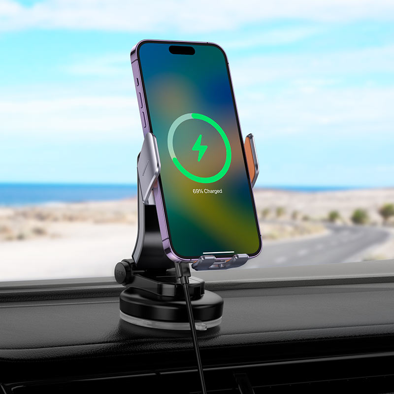 HOCO HW8 Transparent Wireless Fast Charging Car Holder for Dashboard
