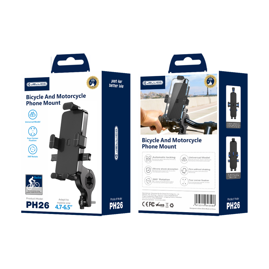 JELLICO PH26 Motorcycle & Bicycle Phone Holder Black