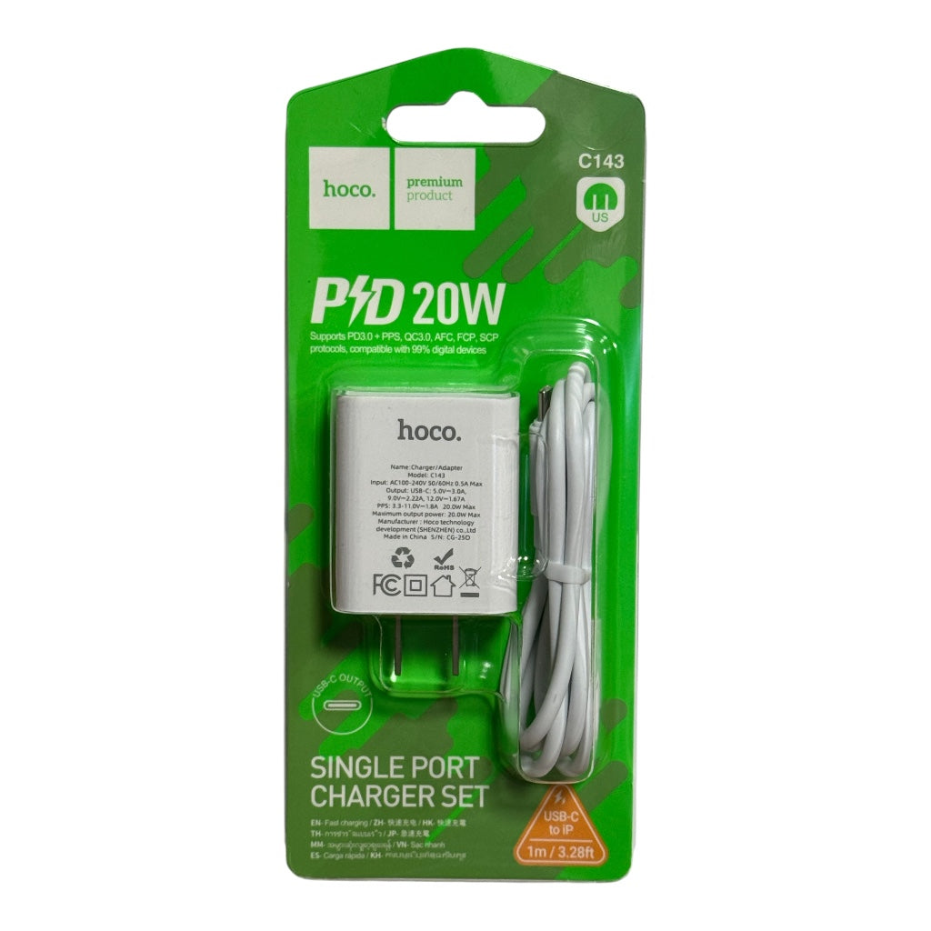 Power Charger hoco C143 PD20W Combo (C to C, C to L Cable)