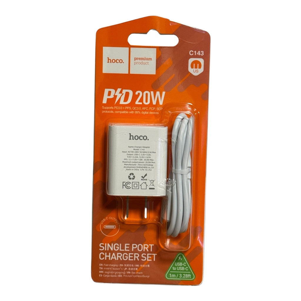 Power Charger hoco C143 PD20W Combo (C to C, C to L Cable)