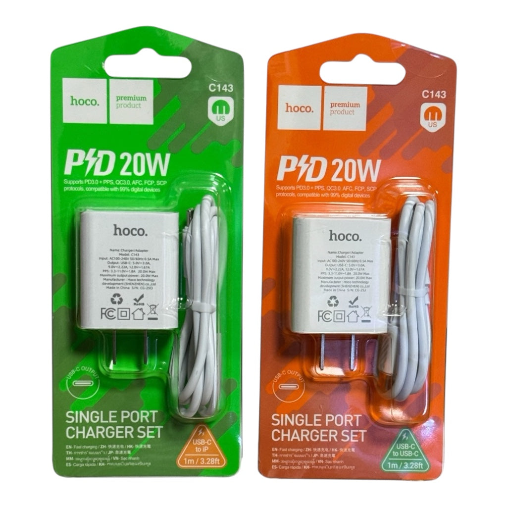 Power Charger hoco C143 PD20W Combo (C to C, C to L Cable)