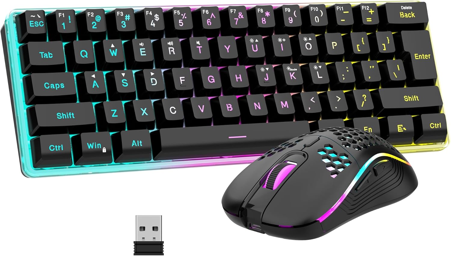 RedThunder 60% Wireless Gaming Keyboard & Mouse Combo with Rechargeable Battery + Honeycomb Optical Mouse