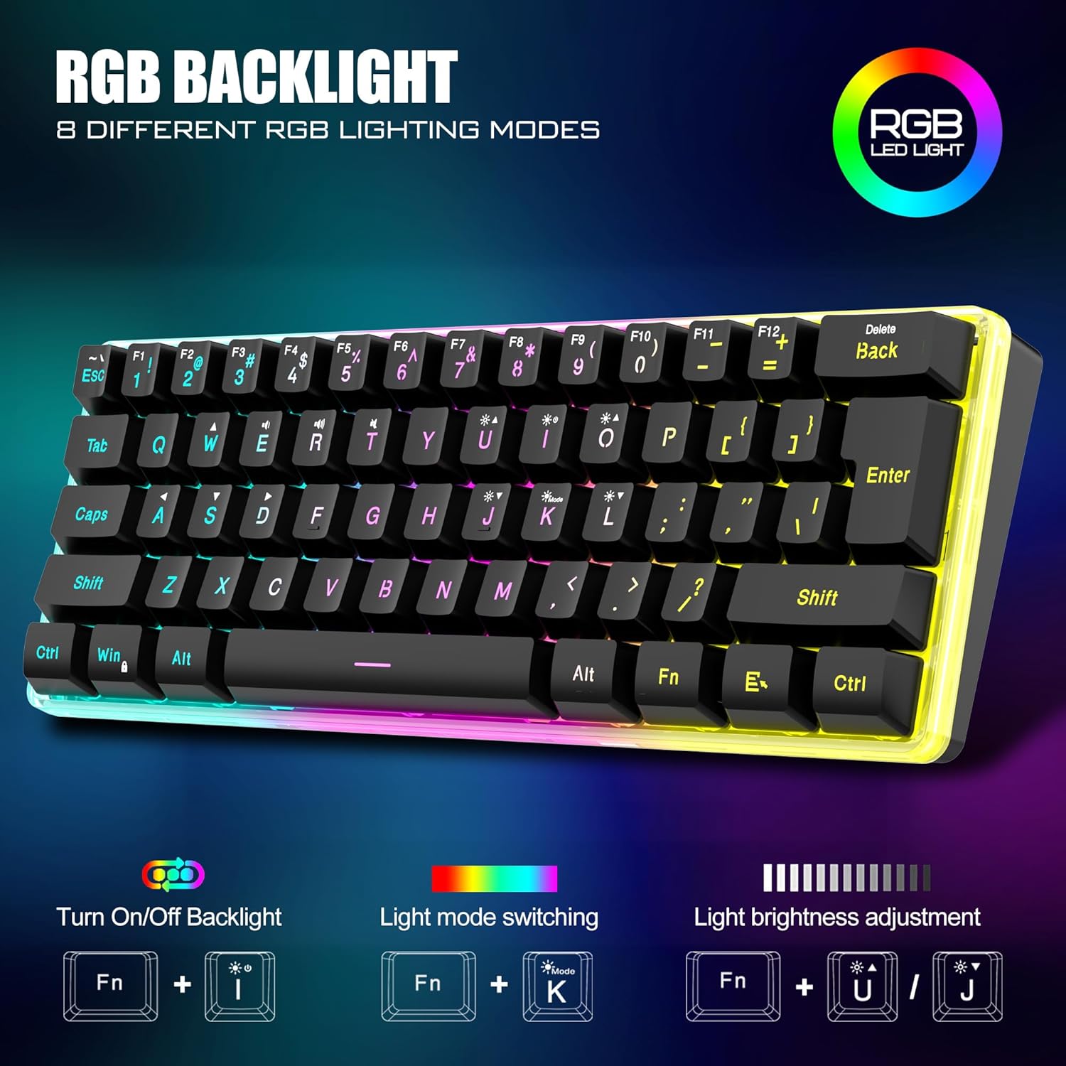 RedThunder 60% Wireless Gaming Keyboard & Mouse Combo with Rechargeable Battery + Honeycomb Optical Mouse