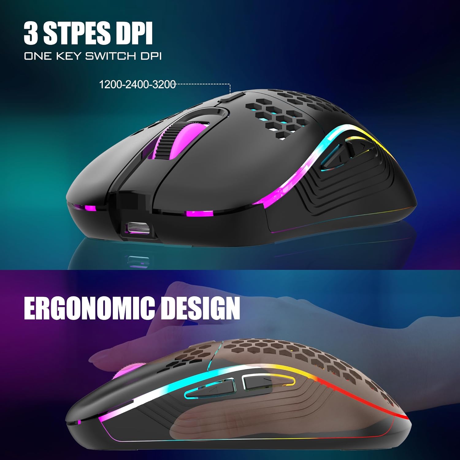 RedThunder 60% Wireless Gaming Keyboard & Mouse Combo with Rechargeable Battery + Honeycomb Optical Mouse