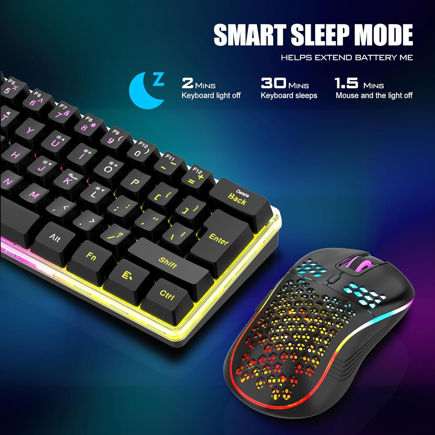RedThunder 60% Wireless Gaming Keyboard & Mouse Combo with Rechargeable Battery + Honeycomb Optical Mouse