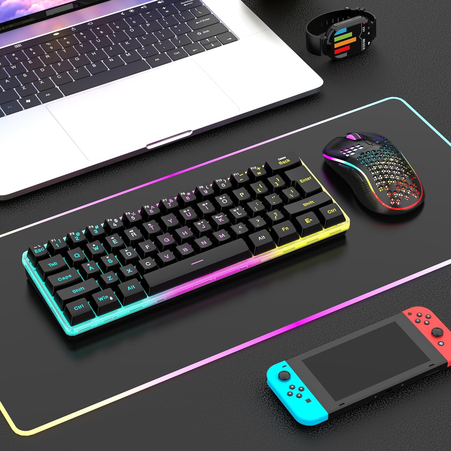 RedThunder 60% Wireless Gaming Keyboard & Mouse Combo with Rechargeable Battery + Honeycomb Optical Mouse
