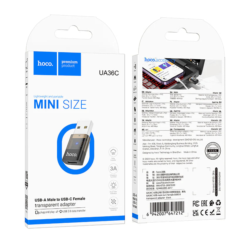 HOCO UA36C USB Male to USB-C / Type-C Female OTG Adapter