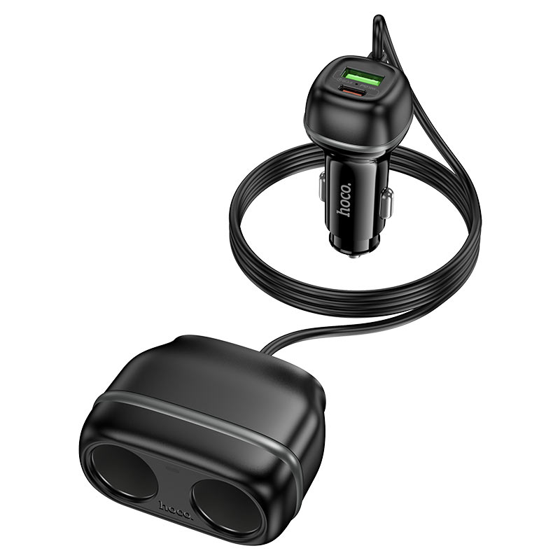 HOCO Z59 48W Dual Port Type-C + USB-A + 2×Cigarette Lighter Slot Car Charger