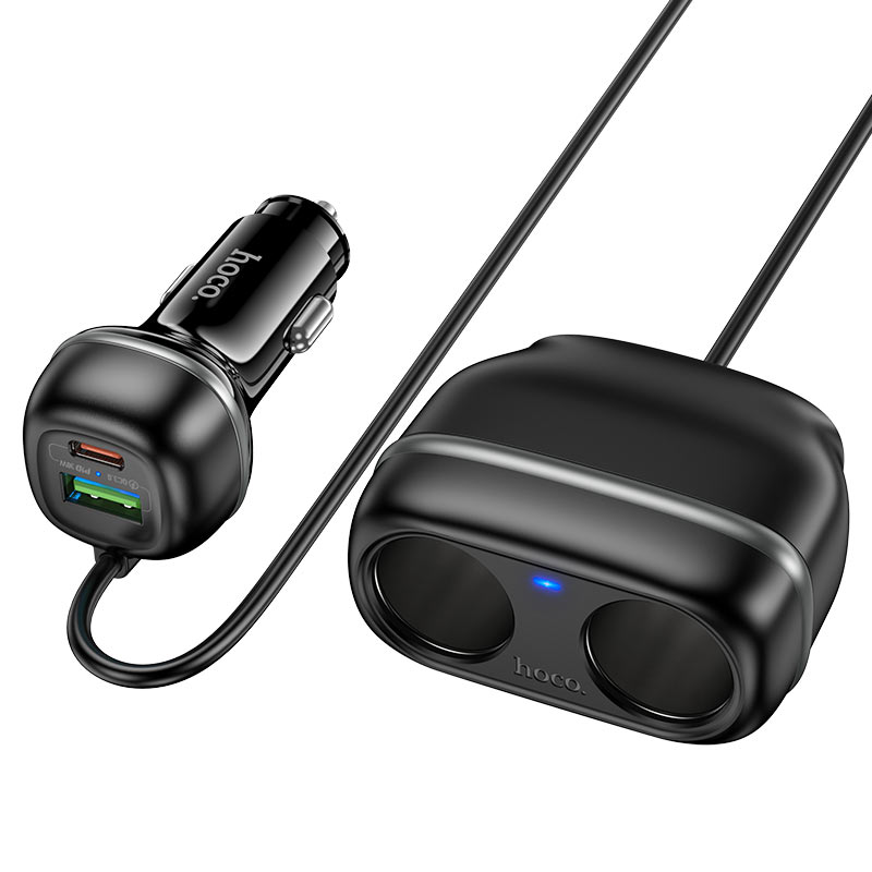 HOCO Z59 48W Dual Port Type-C + USB-A + 2×Cigarette Lighter Slot Car Charger
