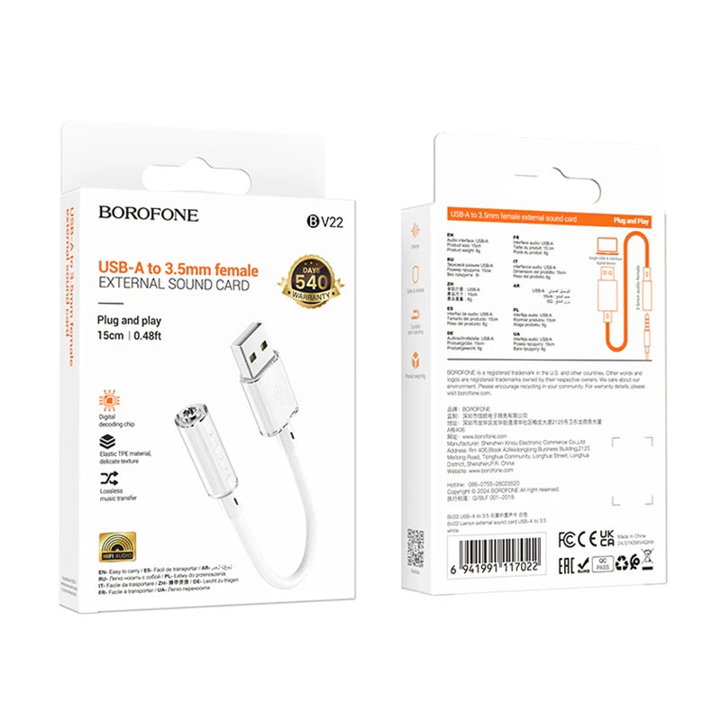 HOCO BOROFONE BV22 Adapter USB-A to 3.5mm Female Audio Converter 15cm