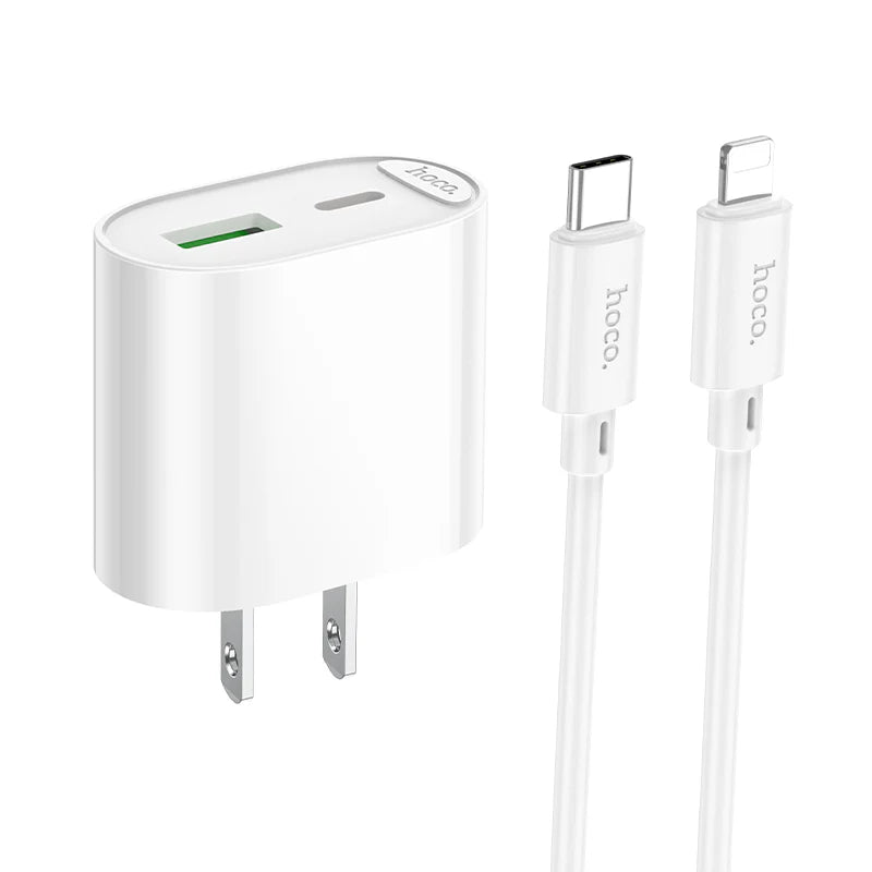 HOCO C109 PD20W + QC3.0 Dual-port Charger Set (C to C, C to L Cable)