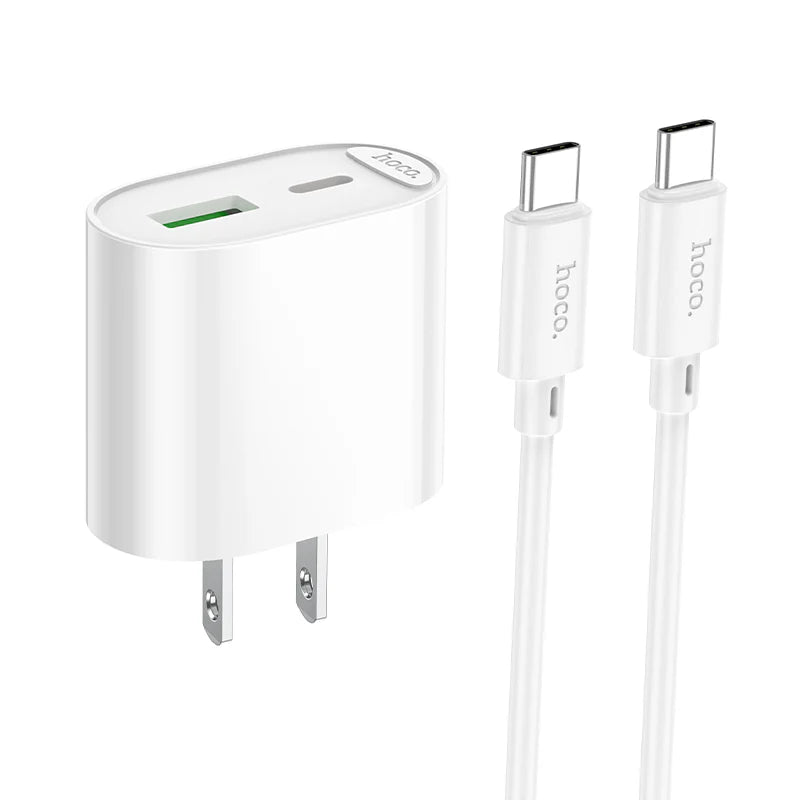 HOCO C109 PD20W + QC3.0 Dual-port Charger Set (C to C, C to L Cable)