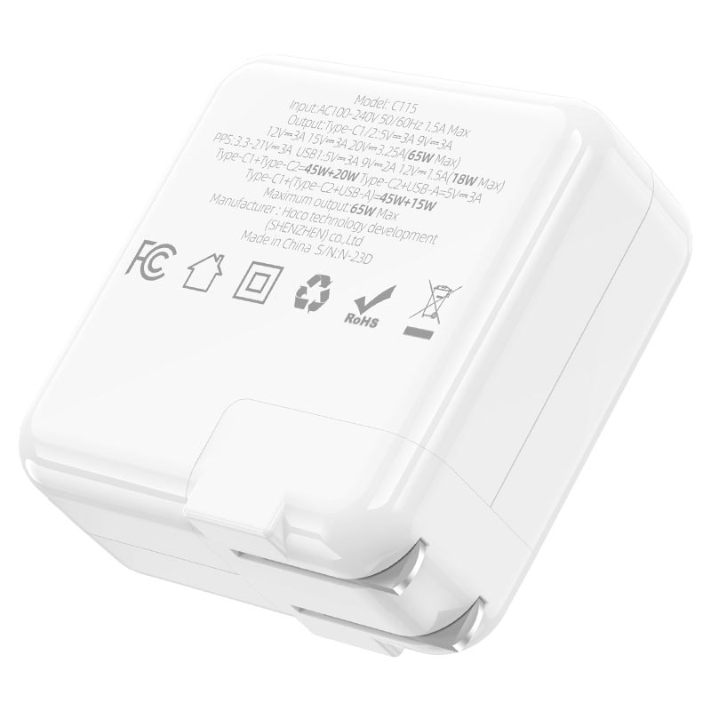 HOCO C115 PD65W + QC3.0 Three-Port(2C1A) Charger