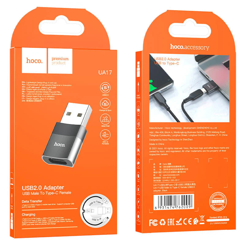 HOCO UA17 USB-A Male to Type-C Female Adapter