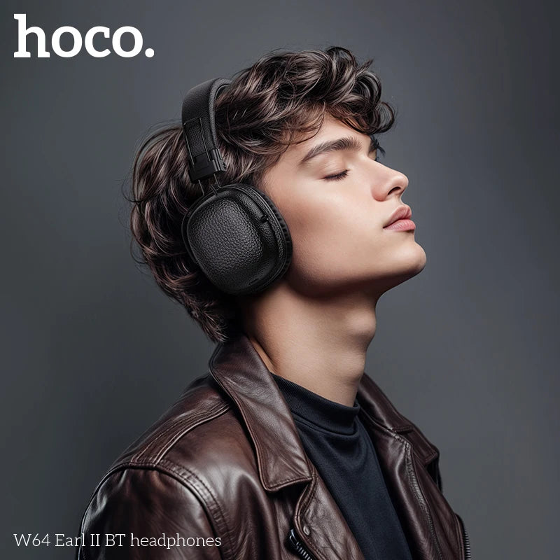 HOCO W64 Over Ear Bluetooth 5.4 Headsets Wireless Big Earphone Leather