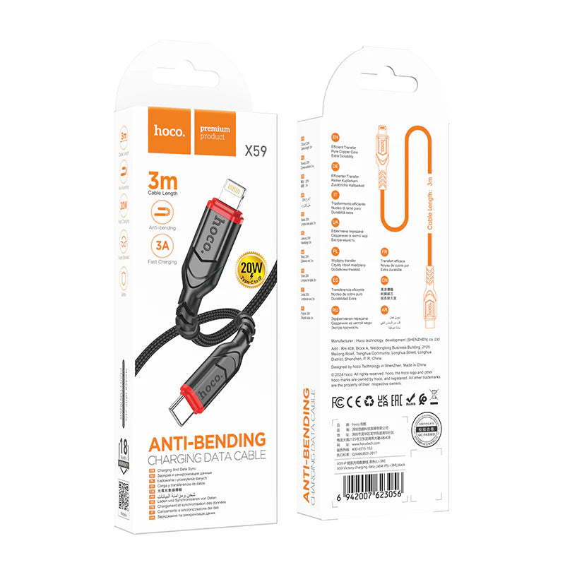 HOCO X59 Charging Data Cable (C to L, C to C, A to C, A to L) 3 Meter