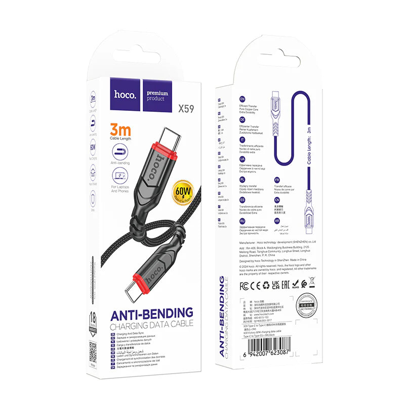HOCO X59 Charging Data Cable (C to L, C to C, A to C, A to L) 3 Meter
