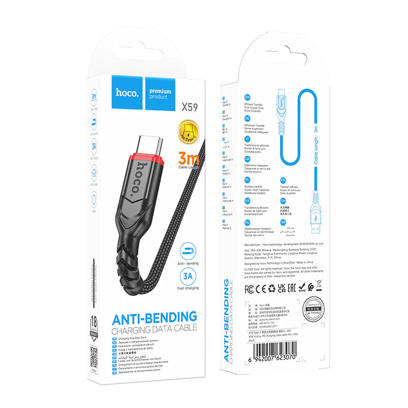 HOCO X59 Charging Data Cable (C to L, C to C, A to C, A to L) 3 Meter