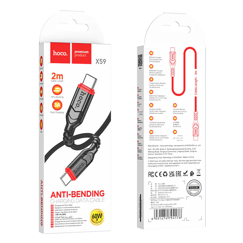 HOCO X59 Charging Data Cable (C to L, C to C, A to C, A to L) 2 Meter