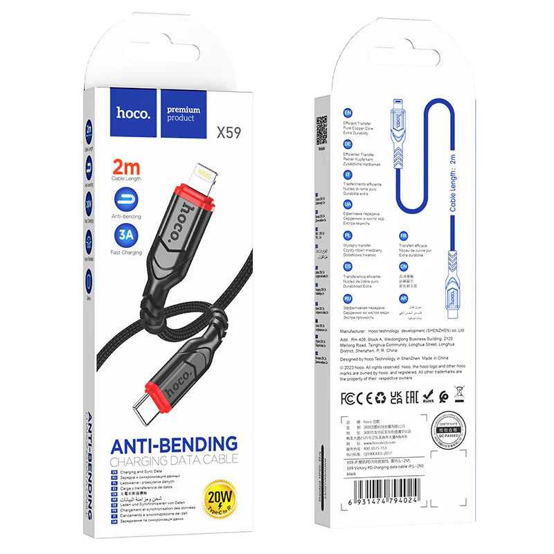 HOCO X59 Charging Data Cable (C to L, C to C, A to C, A to L) 2 Meter