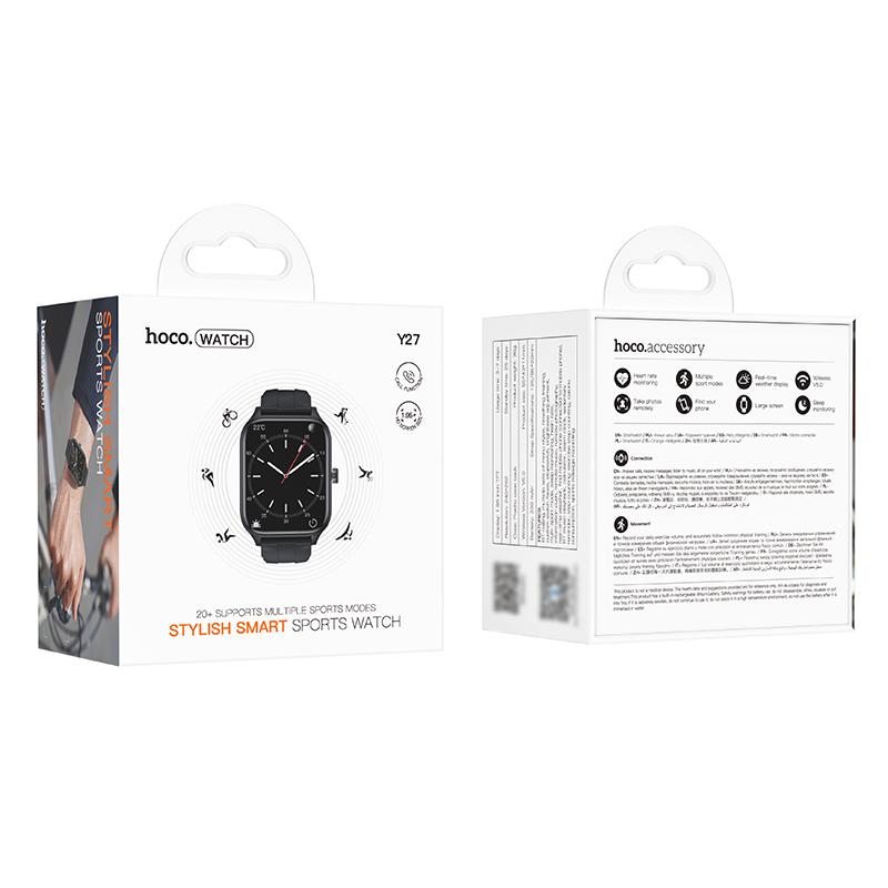 hoco Y27 1.95 inch Screen IPX4 Smart Sports Watch, Call Version(Black)