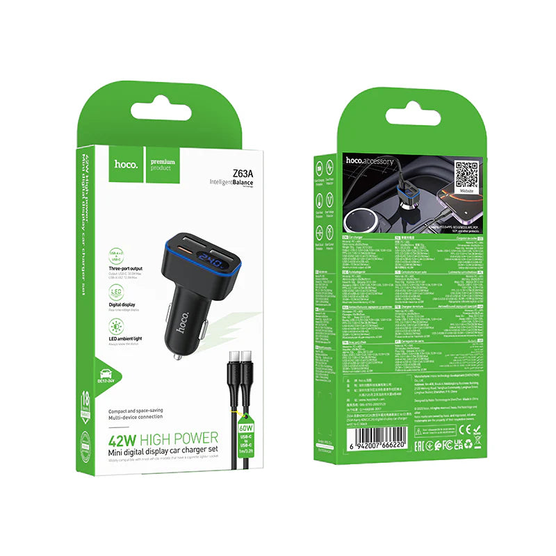 HOCO Z63A 42W Digital Display Car Charger Set (1C2A)